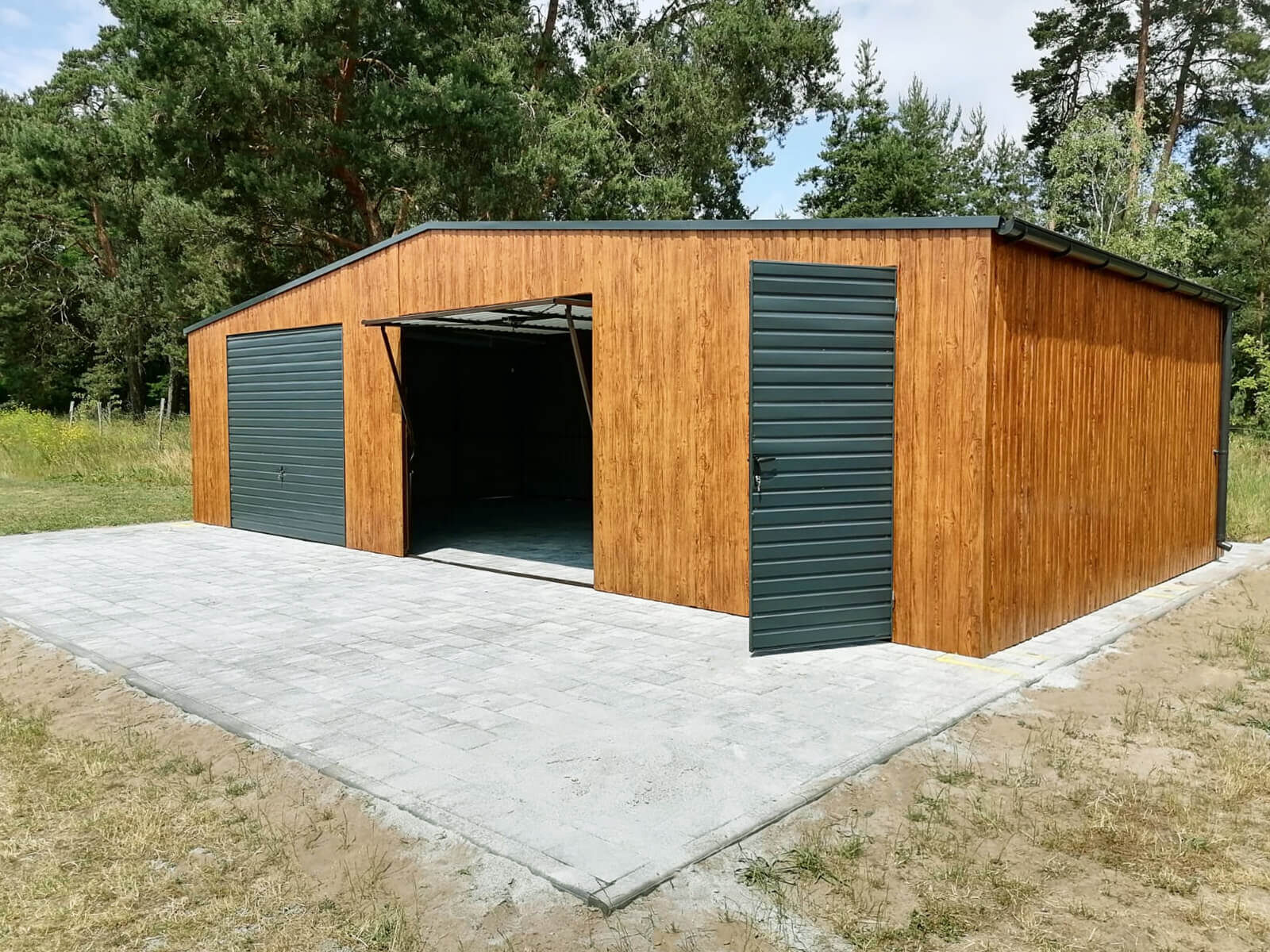 Kolory blach garaży blaszanych Garaż blaszany 10 x 6 drewnopodobny złoty dąb + 7016 Grafit Mat