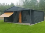 Garaż blaszany 6 x 6 z pomieszczeniem gospodarczym Grafit Mat widok z przodu