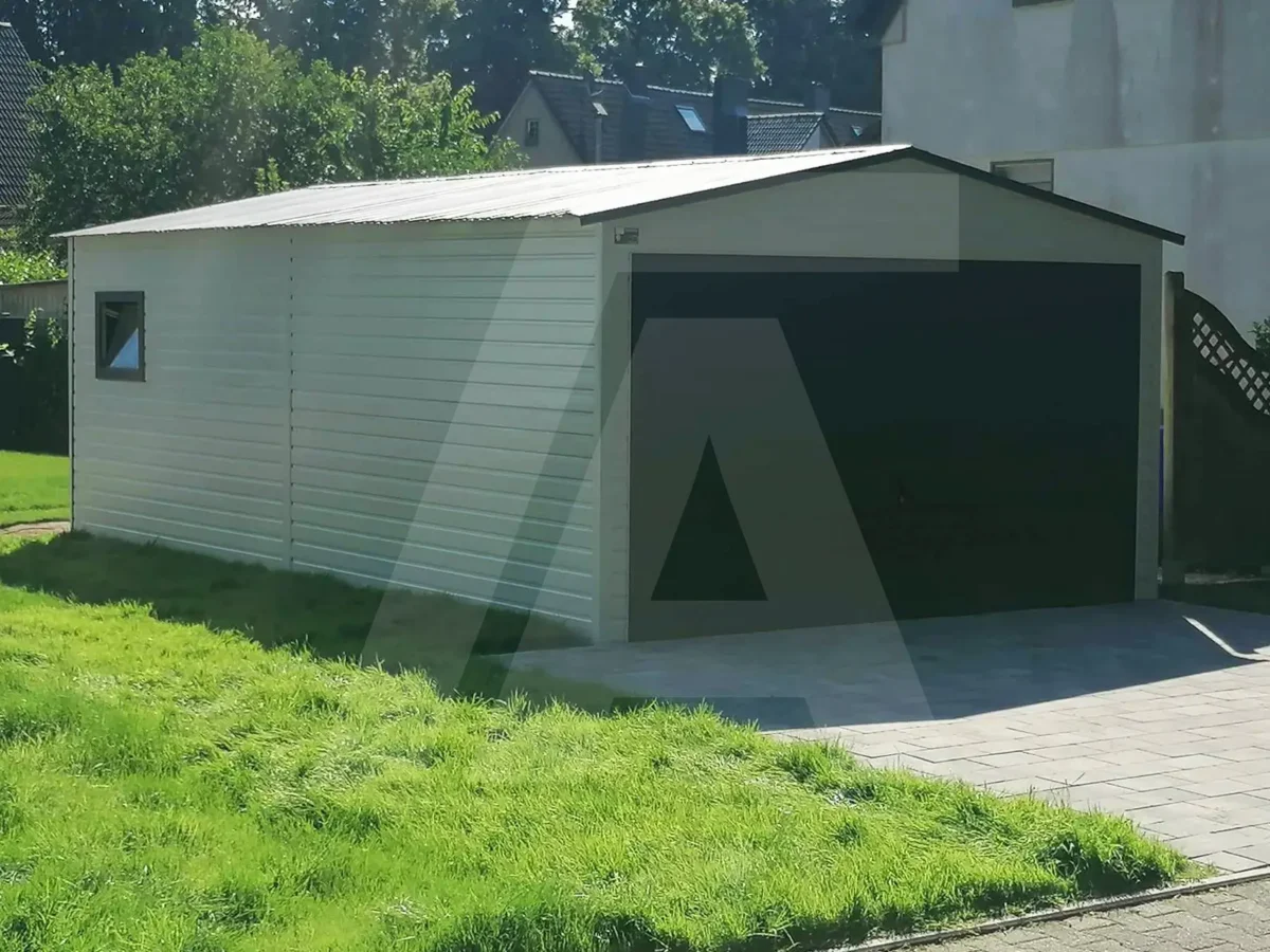 Garaż blaszany Biały RAL 9006 3 x 7 brama Grafit Mat
