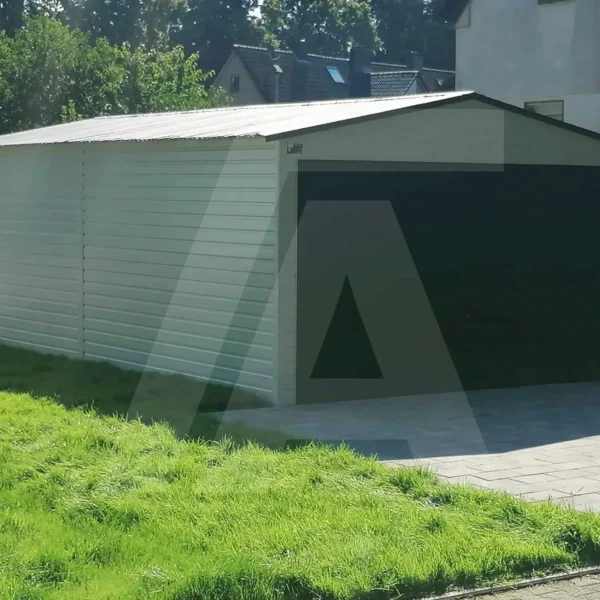 Garaż blaszany Biały RAL 9006 3 x 7 brama Grafit Mat