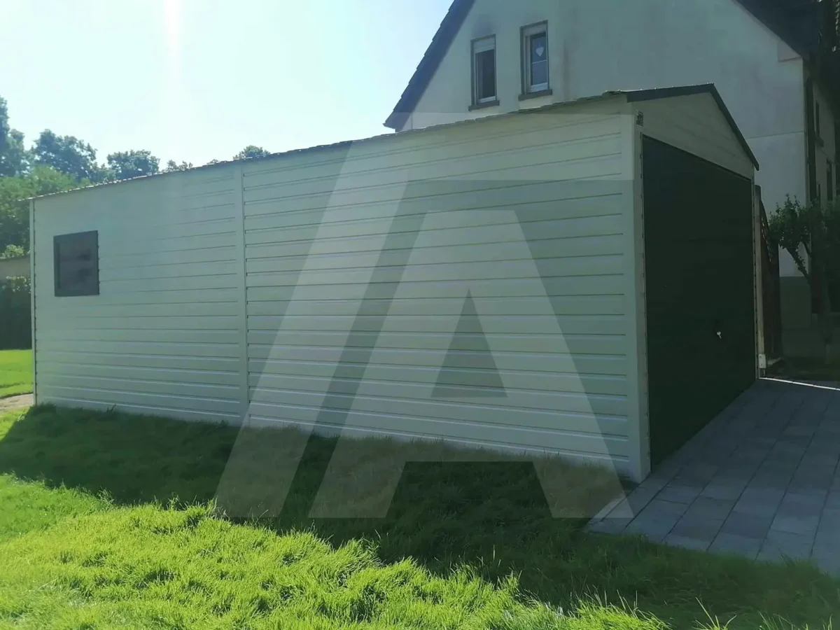 Garaż blaszany Biały RAL 9006 3 x 7 brama Grafit Mat