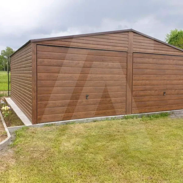 Garaż blaszany drewnopodobny złoty dąb 6 x 5.50 dwuspadowy