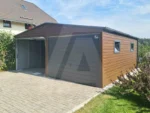 Garaż blaszany dwuspadowy 6 x 6.5 drewnopodobny Orzech