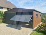 Garaż blaszany dwuspadowy 6 x 6.5 drewnopodobny Orzech