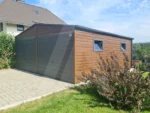 Garaż blaszany dwuspadowy 6 x 6.5 drewnopodobny Orzech