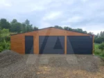 Garaż blaszany dwustanowiskowy 9 x 6.5 złoty dąb + Grafit Mat